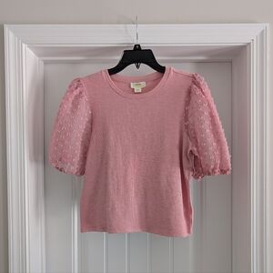 Maeve | NWT Pink Puff Sleeve Crop Top